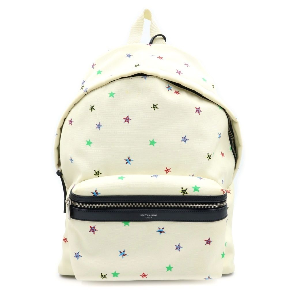 Saint Laurent Paris Sac City Backpack Avec Tas Canvas Star Pattern White