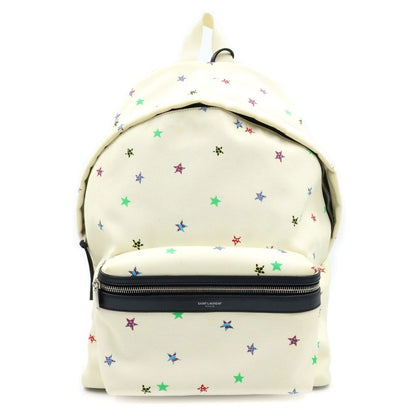 Saint Laurent Paris Sac City Backpack Avec Tas Canvas Star Pattern White