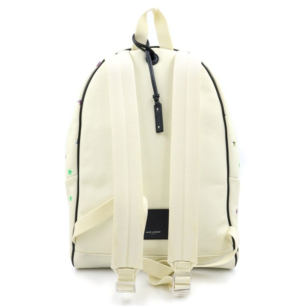 Saint Laurent Paris Sac City Backpack Avec Tas Canvas Star Pattern White — view 2