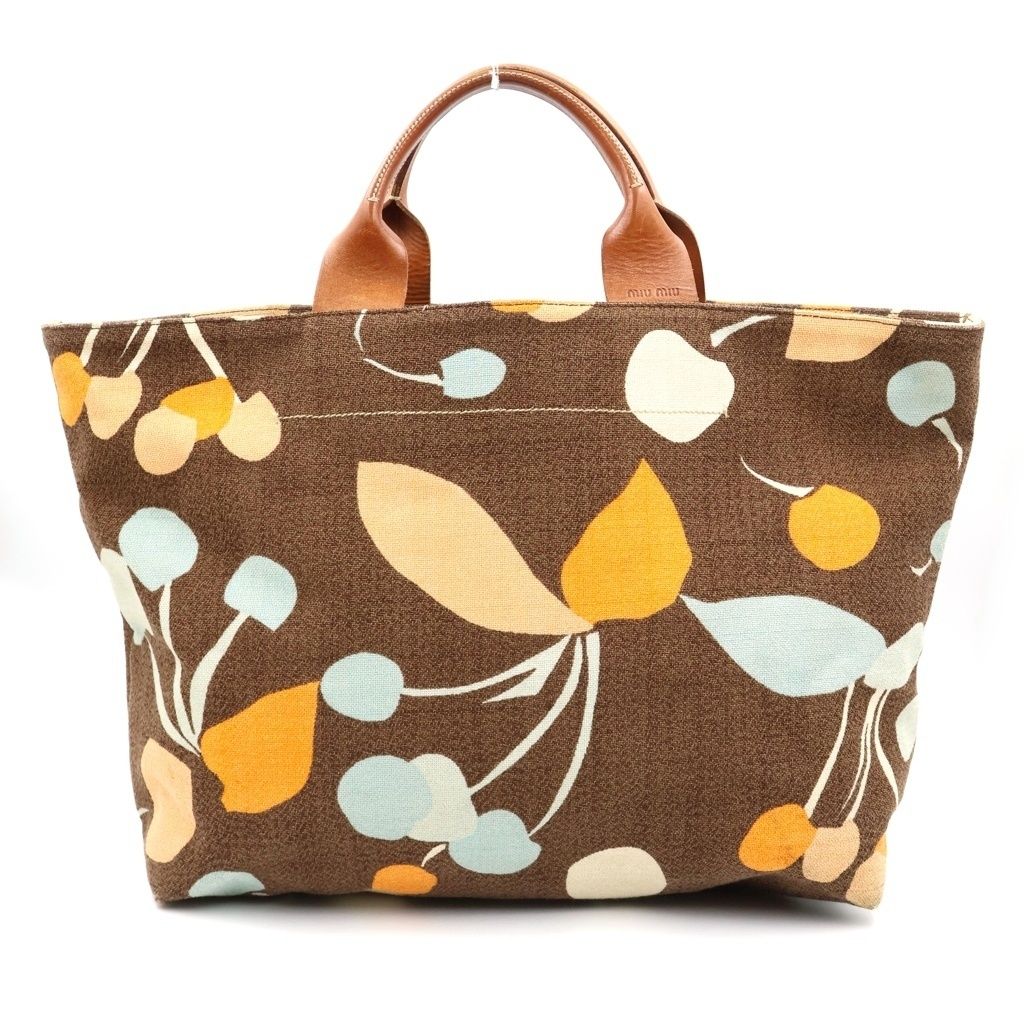 Miu Miu Canvas Leather Tote Bag Brown