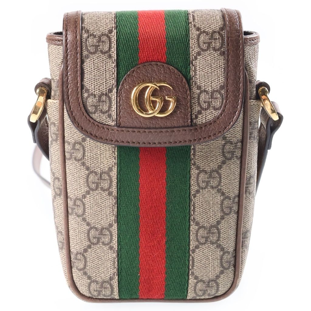 Gucci Ophidia GG Sherry Line Leather Shoulder Bag Brown Beige