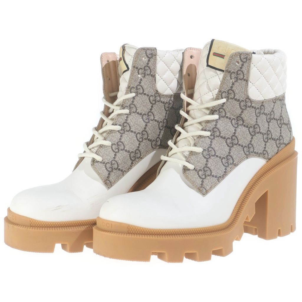 Gucci GG Supreme Ankle Boots Beige White Leather — view 2