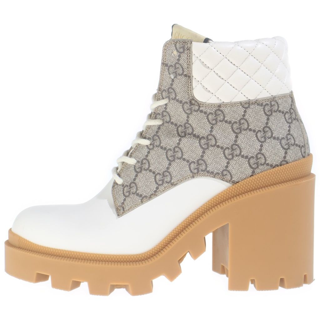 Gucci GG Supreme Ankle Boots Beige White Leather
