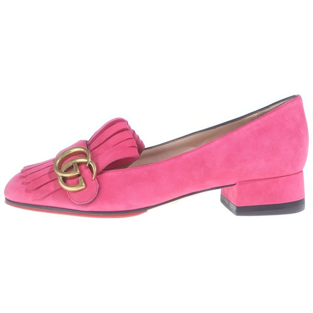 Gucci GG Marmont Fringe Loafers Tassel Loafers Heels Suede Pink — view 2