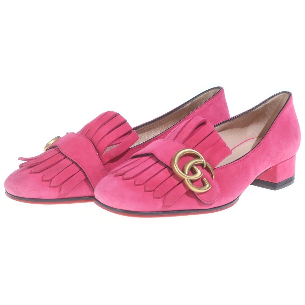Gucci GG Marmont Fringe Loafers Tassel Loafers Heels Suede Pink