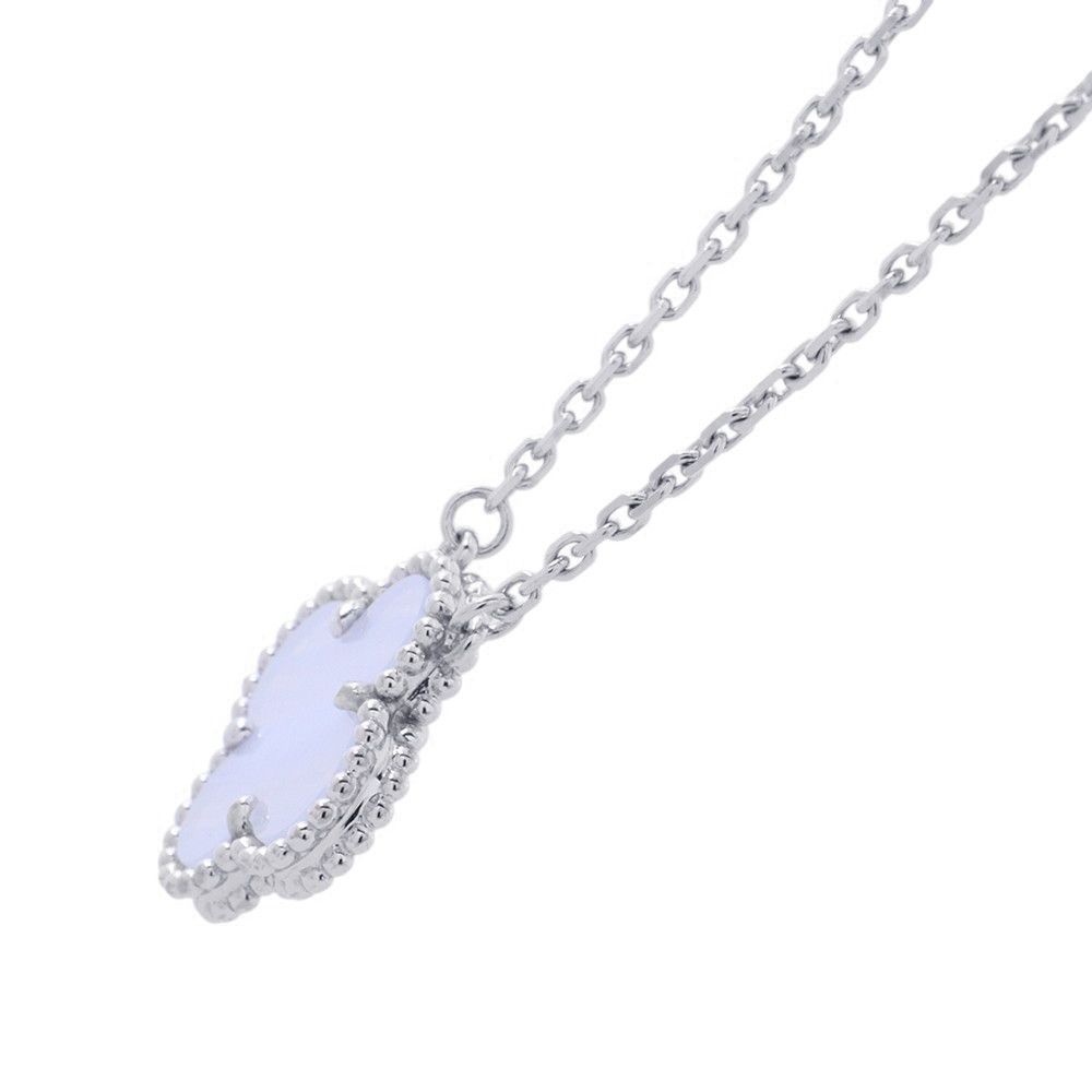 Van Cleef & Arpels Necklace Vintage Alhambra Pendant Chalcedony 18K White Gold — view 2