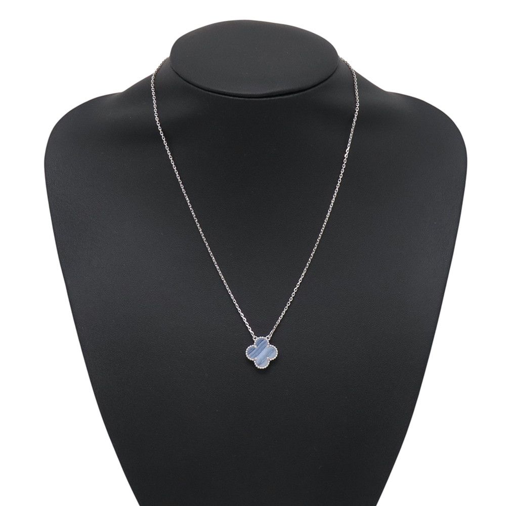 Van Cleef & Arpels Necklace Vintage Alhambra Pendant Chalcedony 18K White Gold — view 3