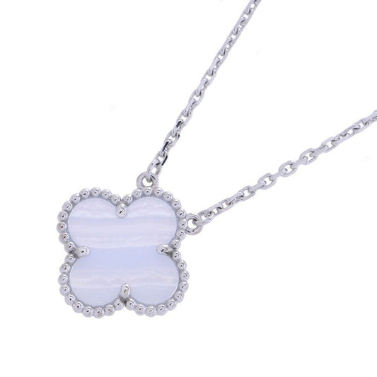 Van Cleef & Arpels Necklace Vintage Alhambra Pendant Chalcedony 18K White Gold