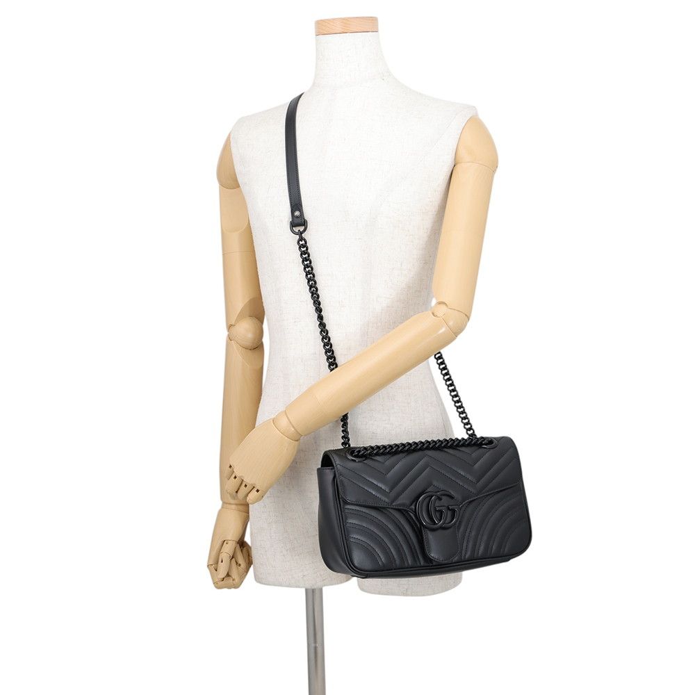 Gucci Chain Shoulder Bag GG Marmont Quilted Small Leather Black — view 5