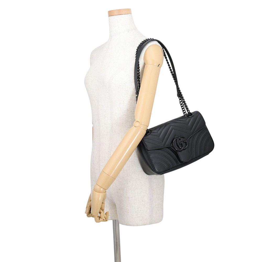 Gucci Chain Shoulder Bag GG Marmont Quilted Small Leather Black — view 4