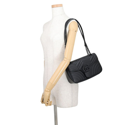 Gucci Chain Shoulder Bag GG Marmont Quilted Small Leather Black — view 4