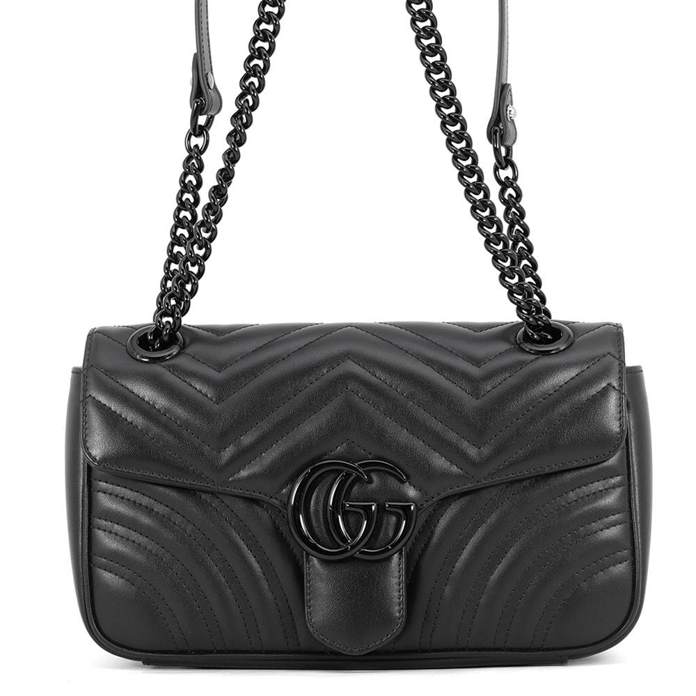 Gucci Chain Shoulder Bag GG Marmont Quilted Small Leather Black