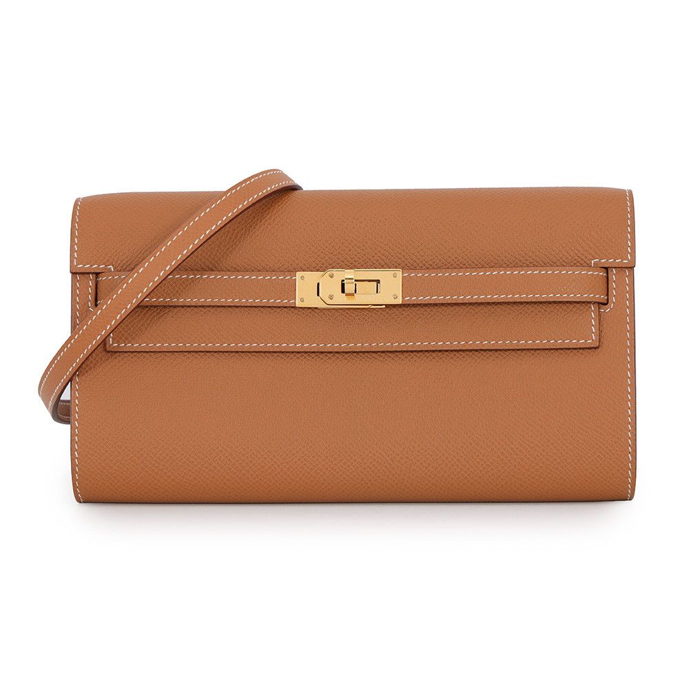 Hermes Kelly Wallet Long to Go Gold Epsom