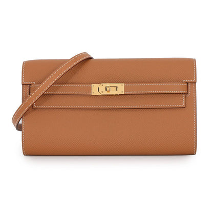 Hermes Kelly Wallet Long to Go Gold Epsom