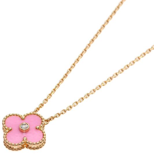 Van Cleef & Arpels Vintage Alhambra Pink Sable Diamond Limited Necklace 18K Gold