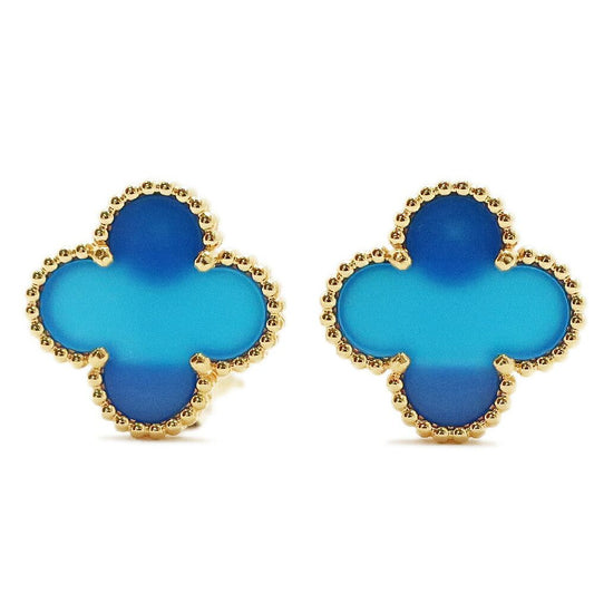 Van Cleef & Arpels Vintage Alhambra Earrings Blue Agate
