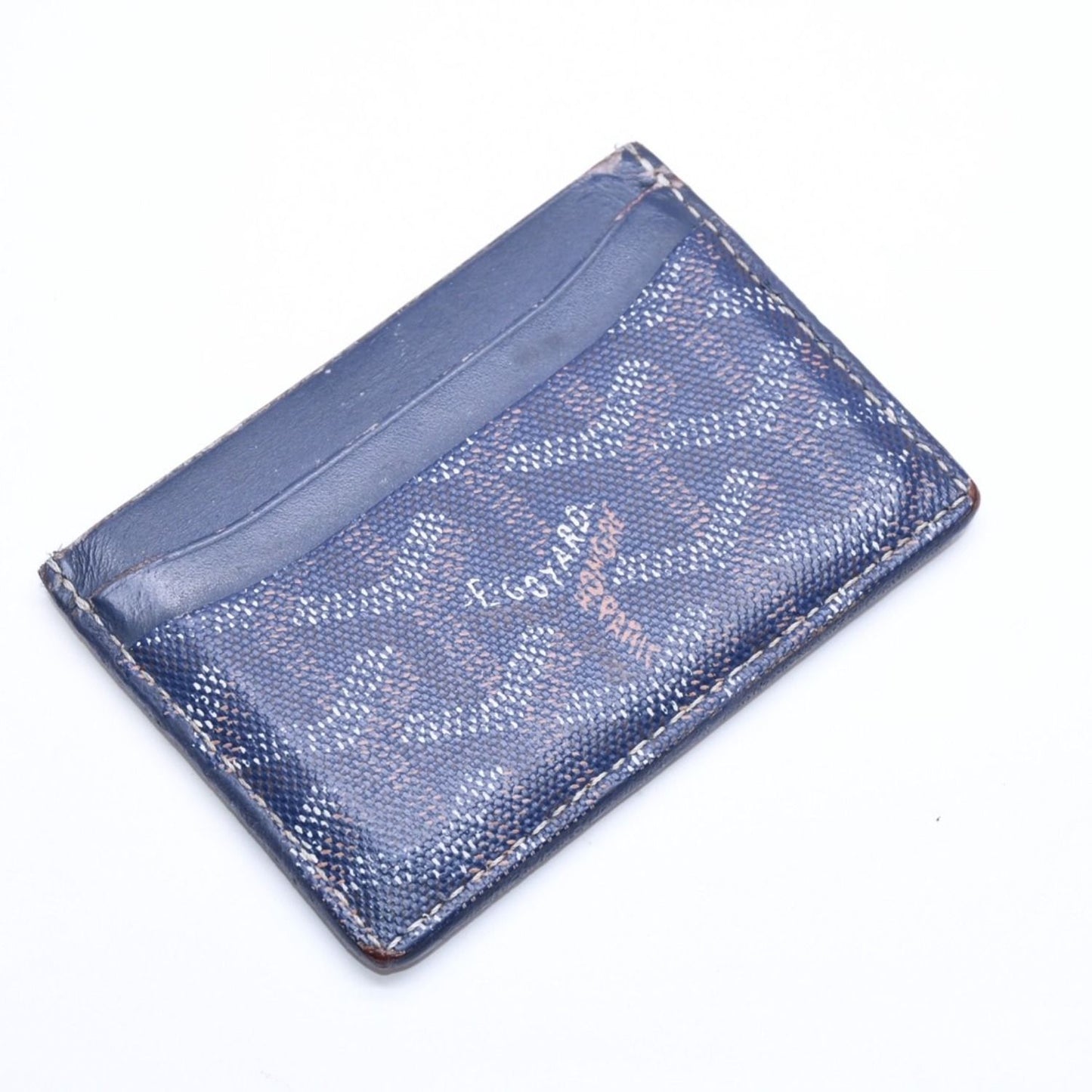Goyard Saint Sulpice Herringbone Card Case Navy Leather — view 4