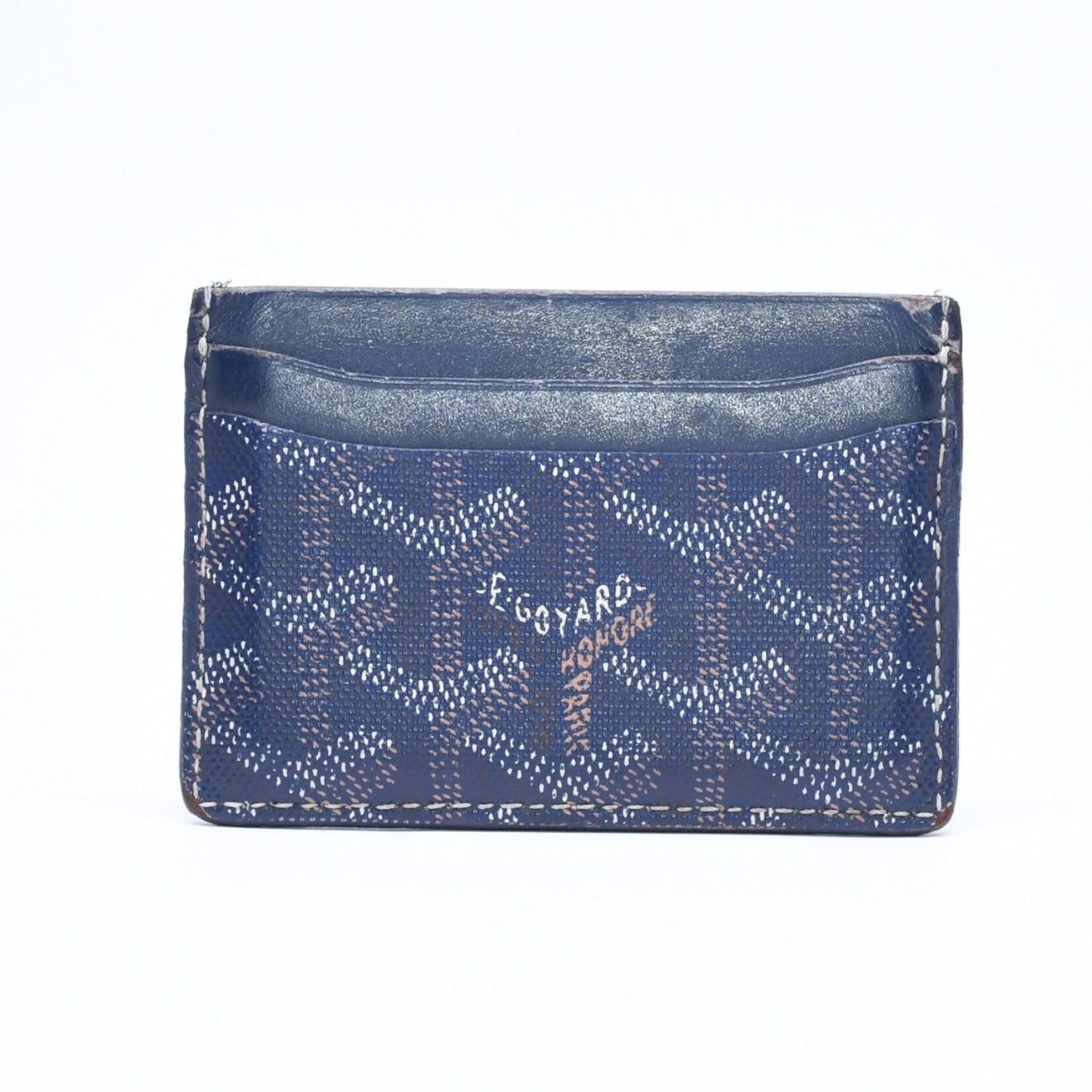 Goyard Saint Sulpice Herringbone Card Case Navy Leather — view 2