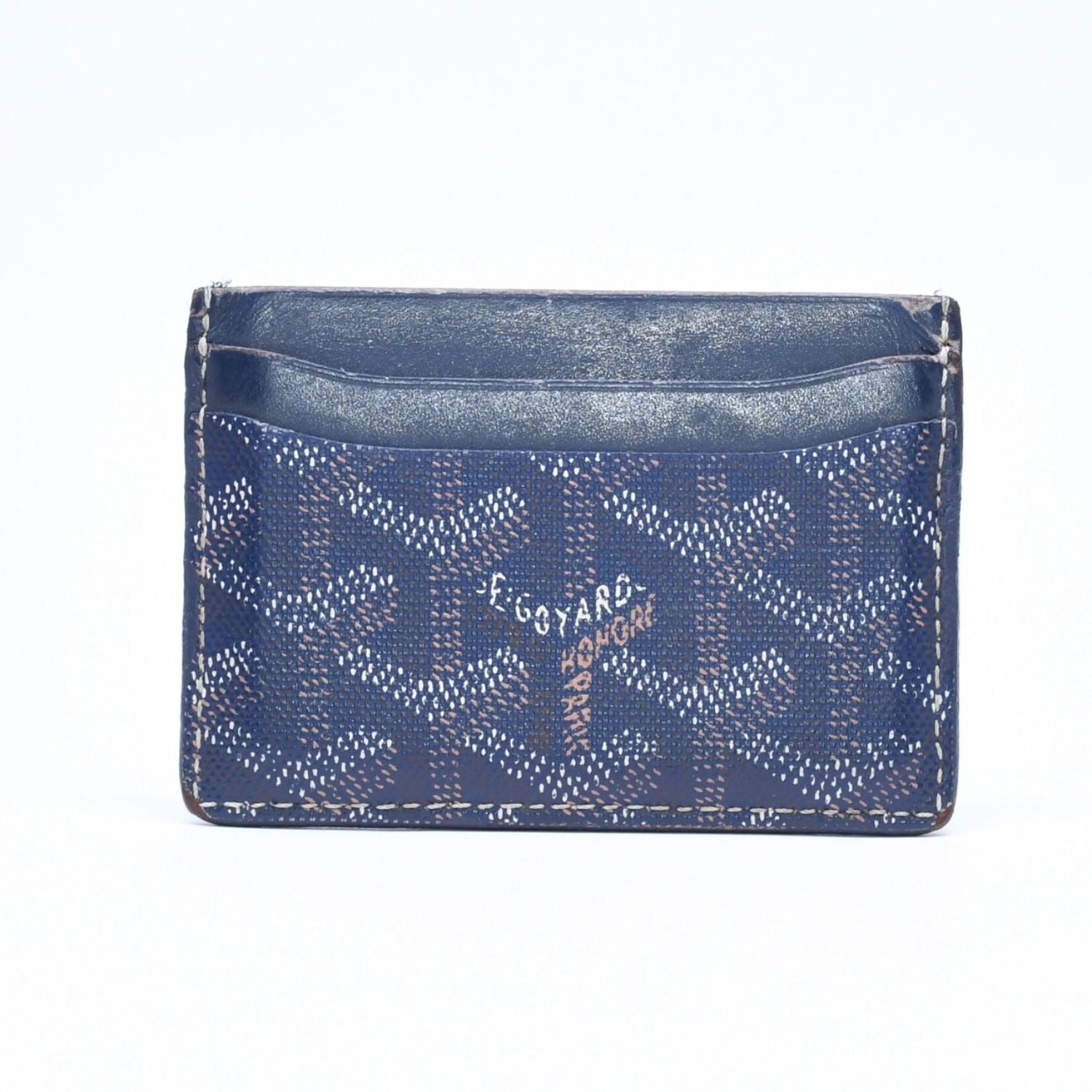 Goyard Saint Sulpice Herringbone Card Case Navy Leather — view 2