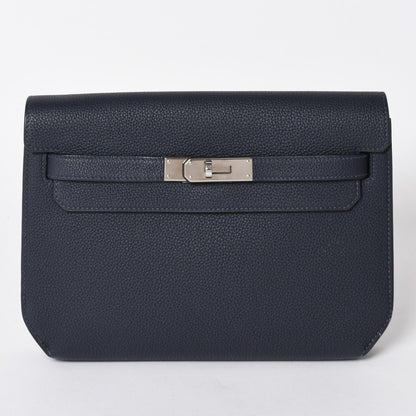 Hermes Clutch Kelly Depeches 25 Bleu Nuit Silver