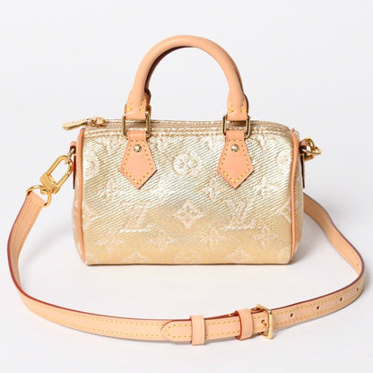 Louis Vuitton Hand Shoulder Bag Monogram Jacquard Nano Speedy Gold Beige