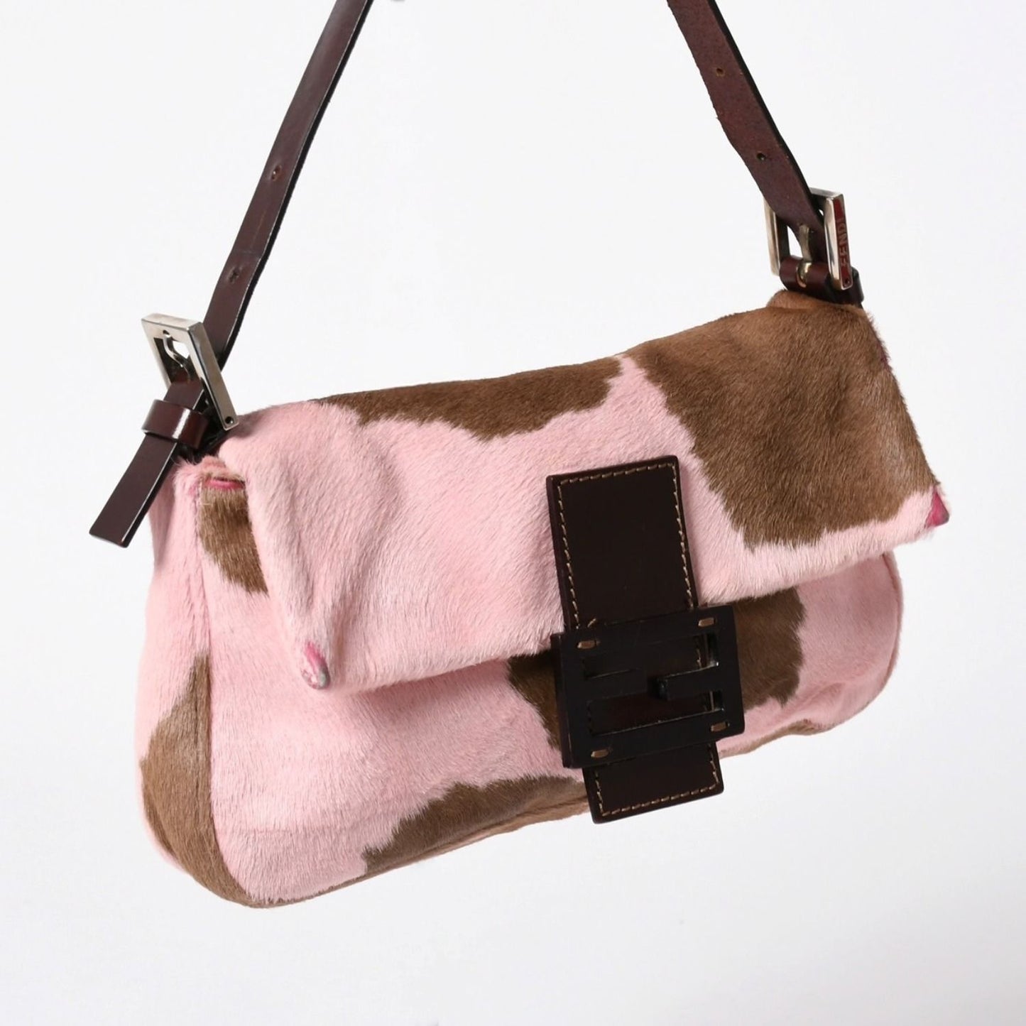 Fendi Mamma Baguette Bag Calf Hair Pink Brown — view 3