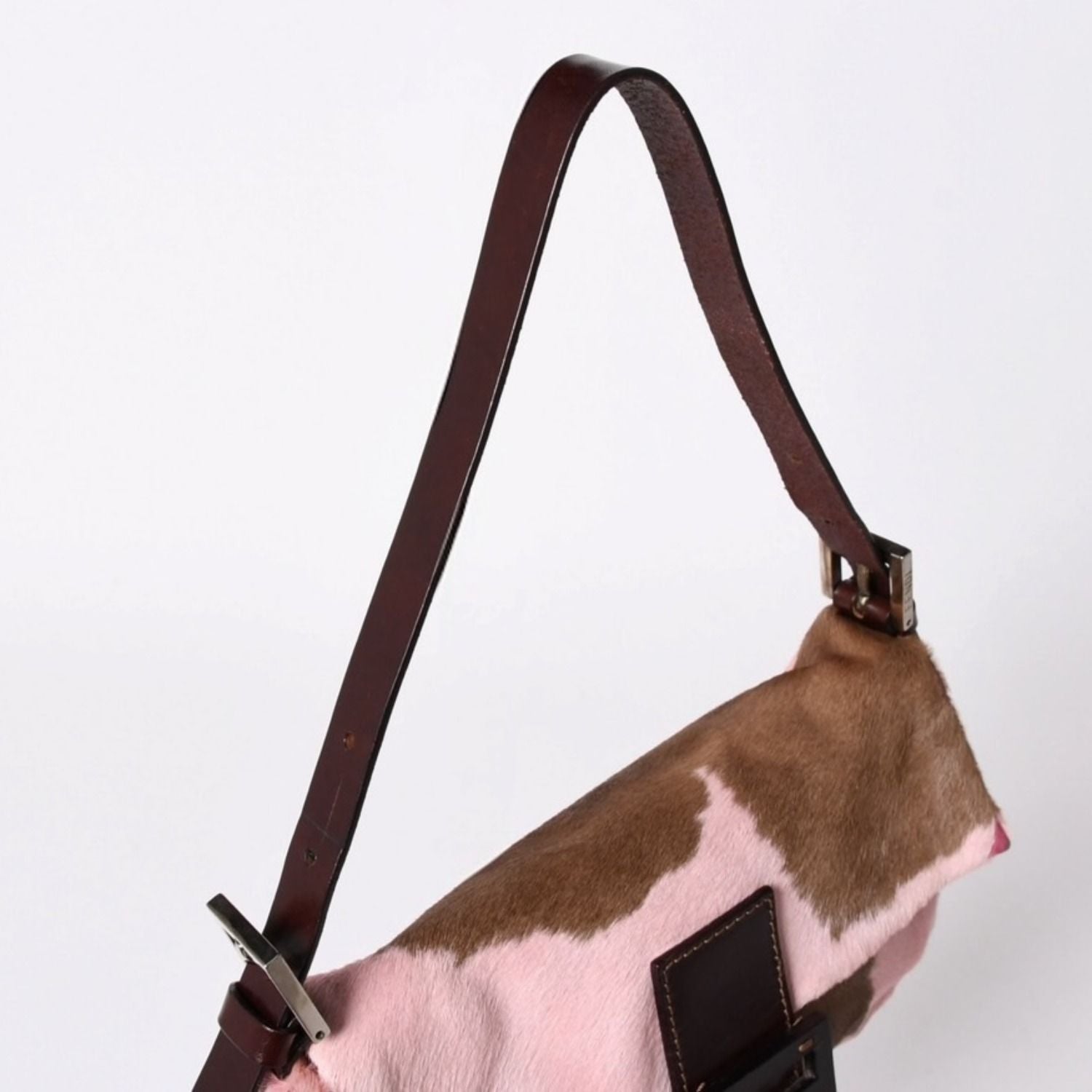 Fendi Mamma Baguette Bag Calf Hair Pink Brown — view 4