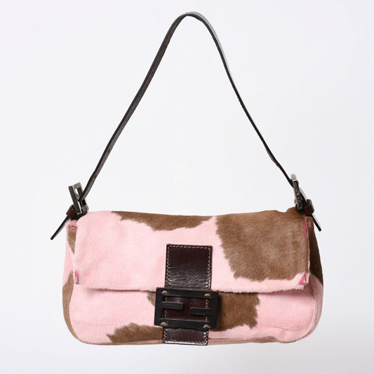 Fendi Mamma Baguette Bag Calf Hair Pink Brown