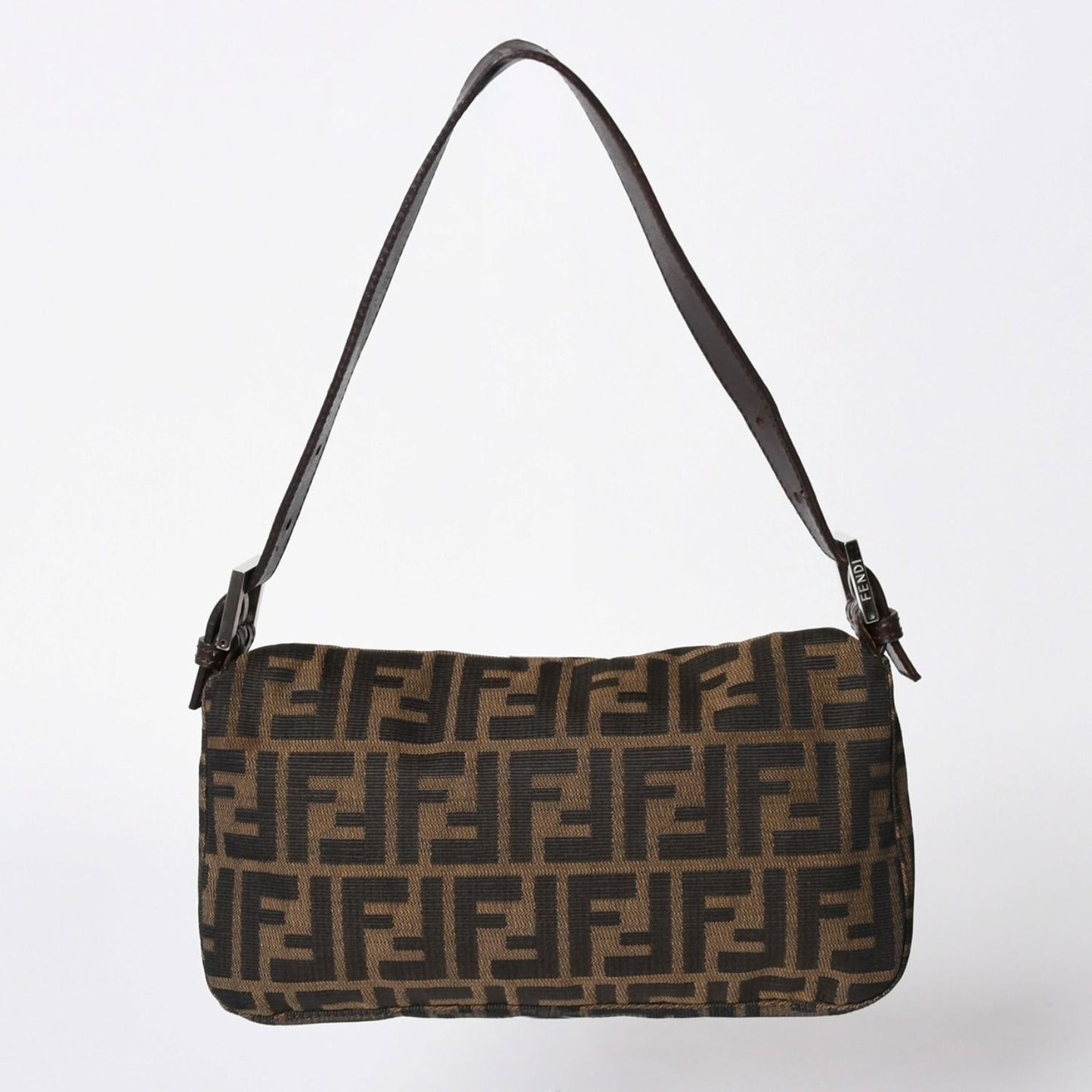 Fendi Shoulder Bag Cross Mamma Baguette Zucca Pattern Brown Silver — view 2