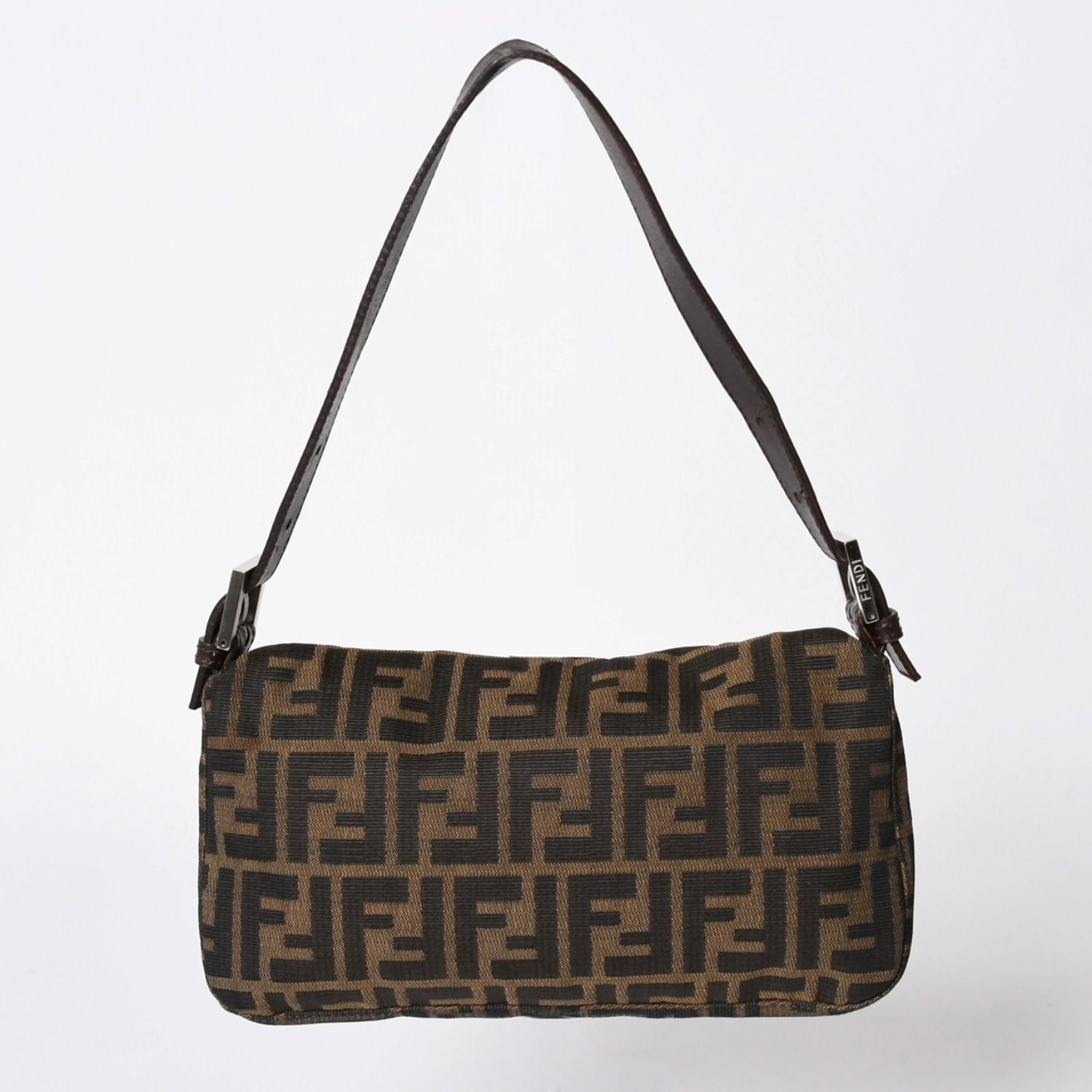 Fendi Shoulder Bag Cross Mamma Baguette Zucca Pattern Brown Silver — view 2
