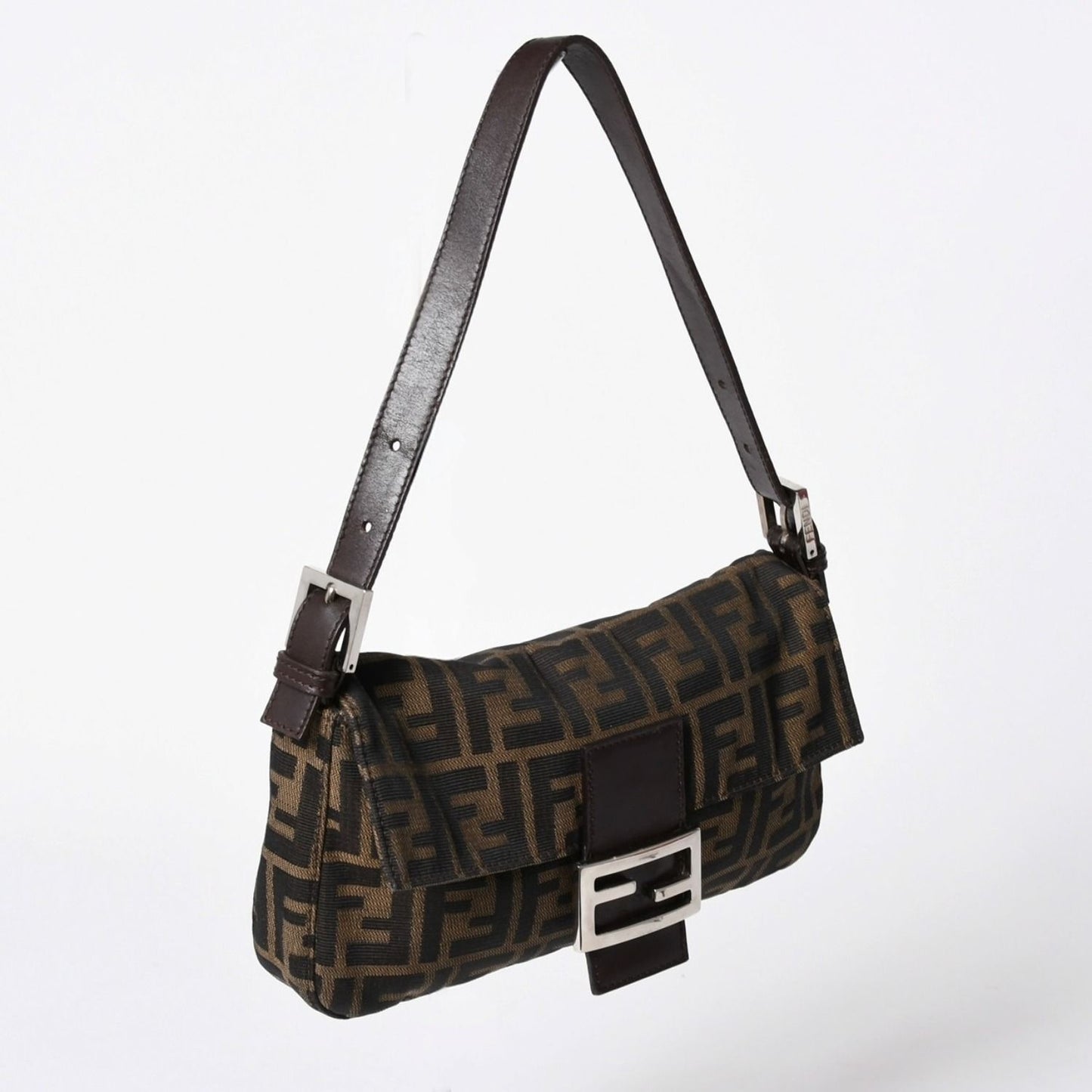 Fendi Shoulder Bag Cross Mamma Baguette Zucca Pattern Brown Silver — view 3