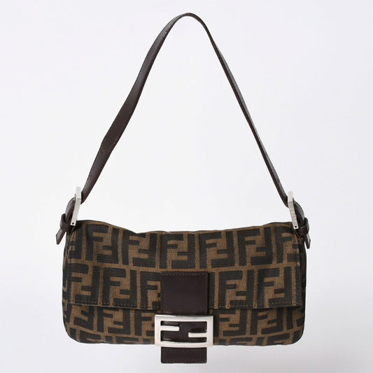 Fendi Shoulder Bag Cross Mamma Baguette Zucca Pattern Brown Silver