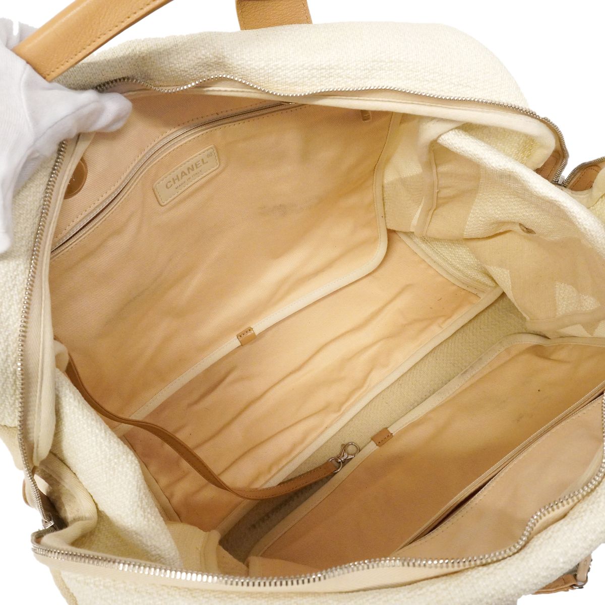 Chanel Handbag Deauville Canvas Ivory Beige Silver 2-Way Back — view 4