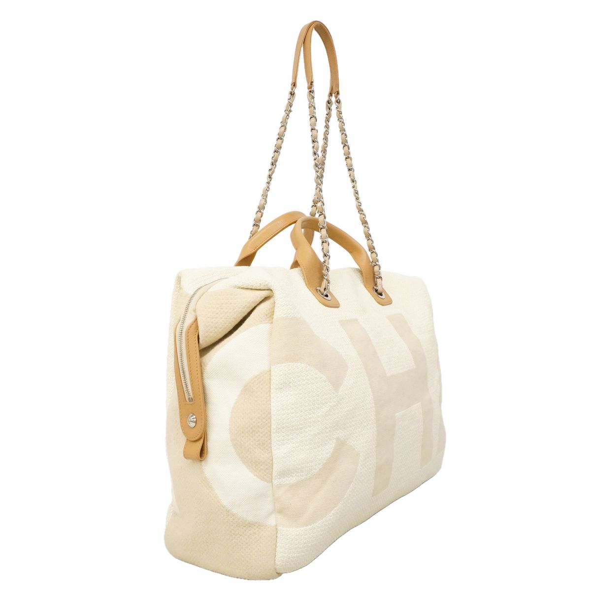 Chanel Handbag Deauville Canvas Ivory Beige Silver 2-Way Back — view 2