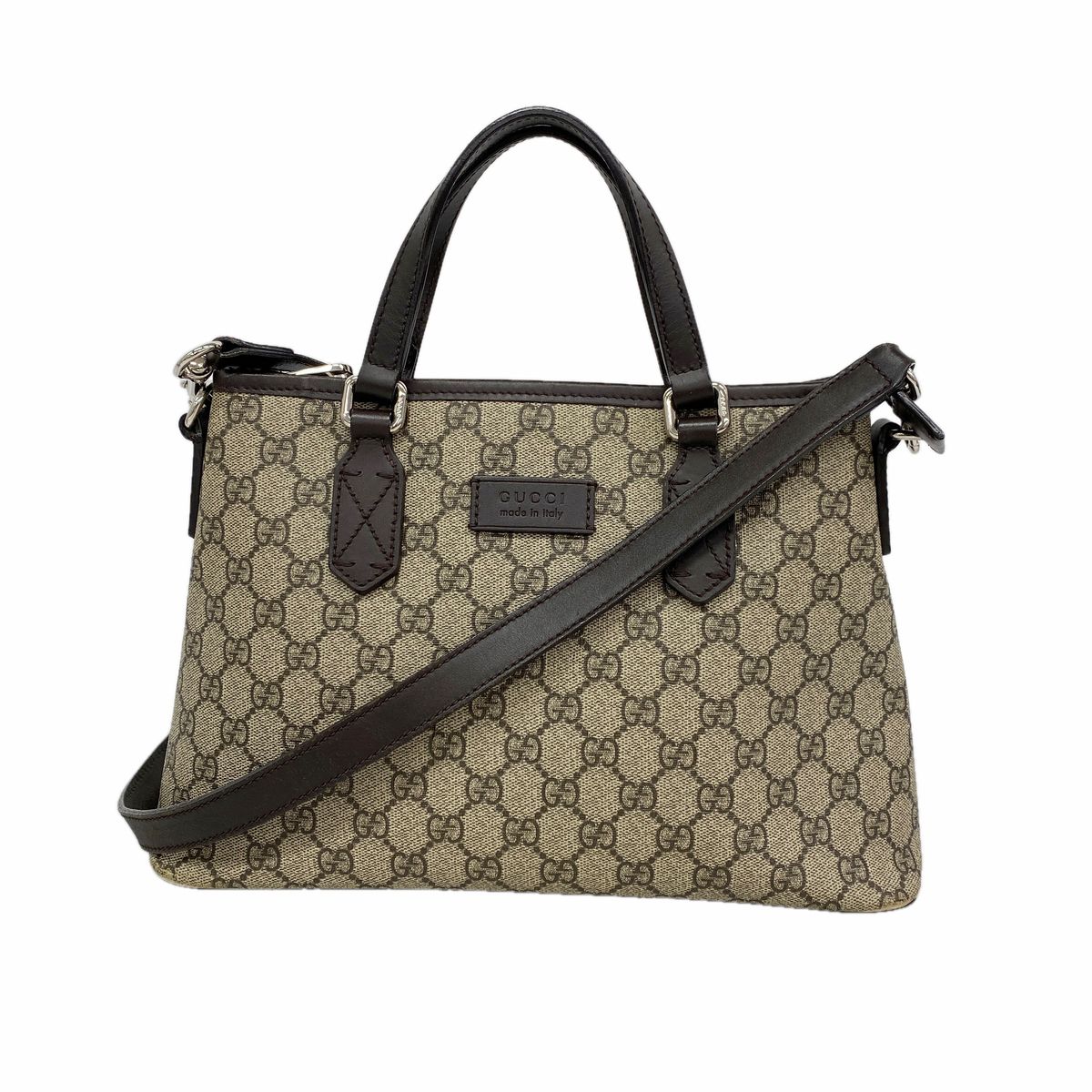 Gucci Handbag GG Supreme Brown Silver 2-Way Bag