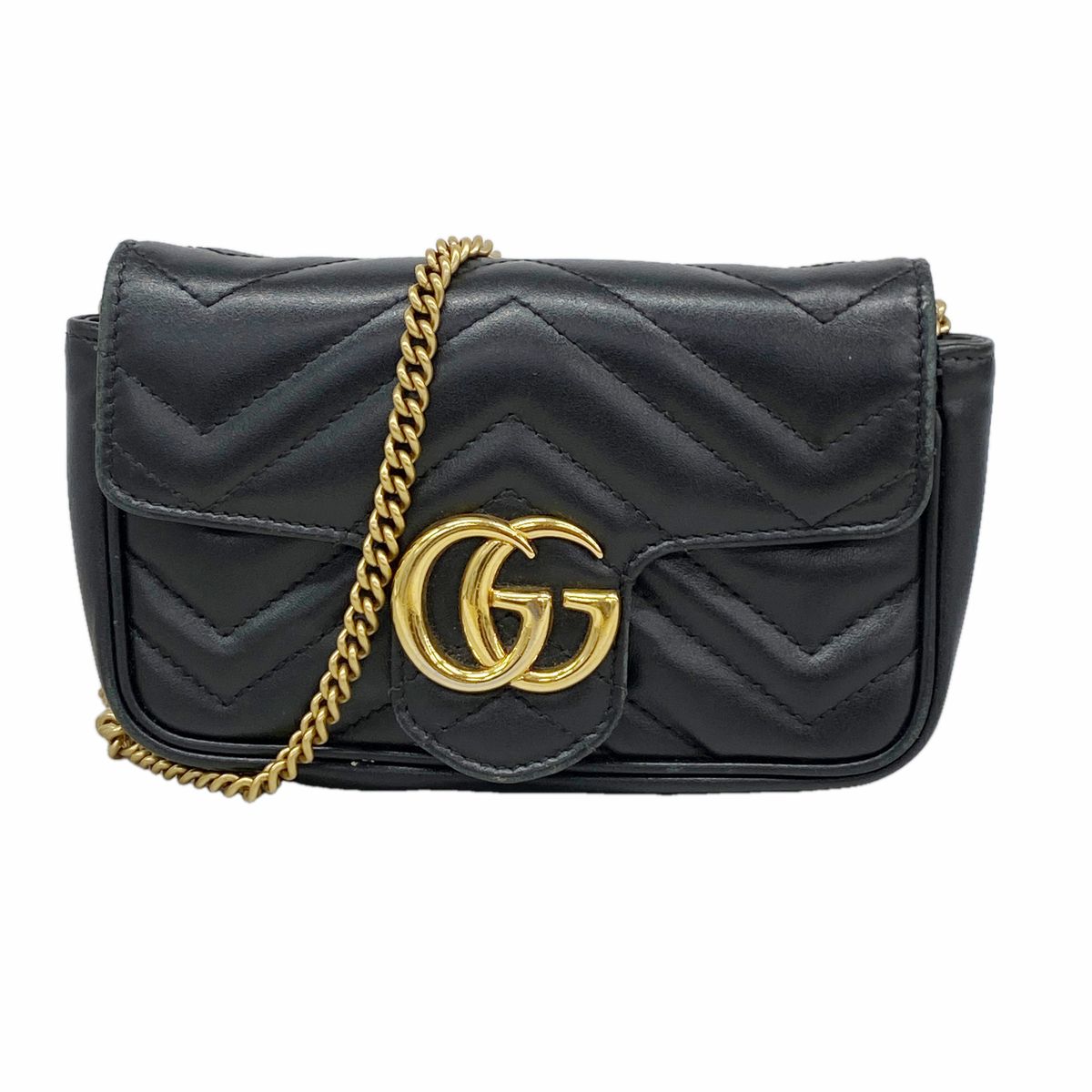 Gucci Shoulder Bag GG Marmont Leather Black Gold
