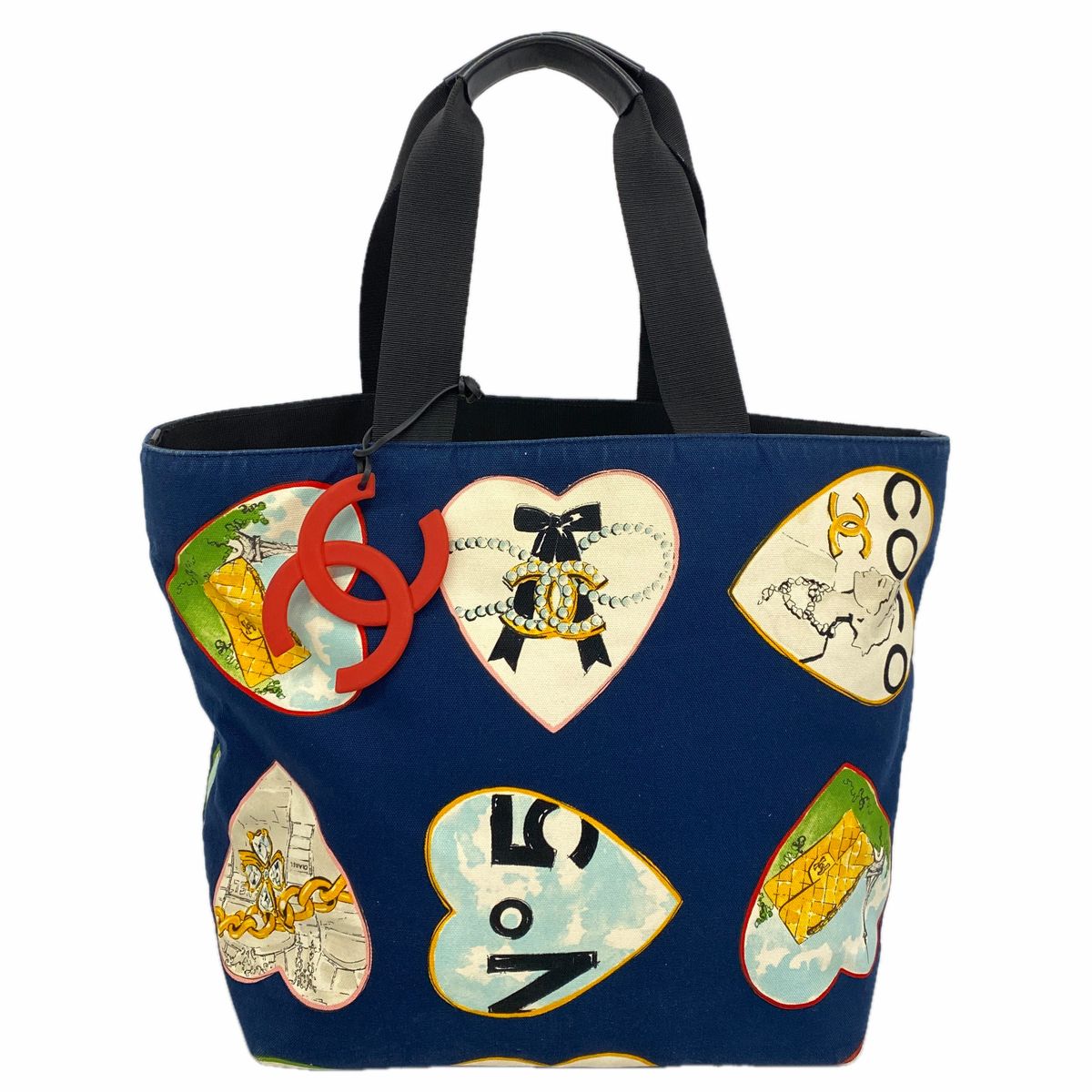 Chanel Tote Bag Canvas Navy Silver