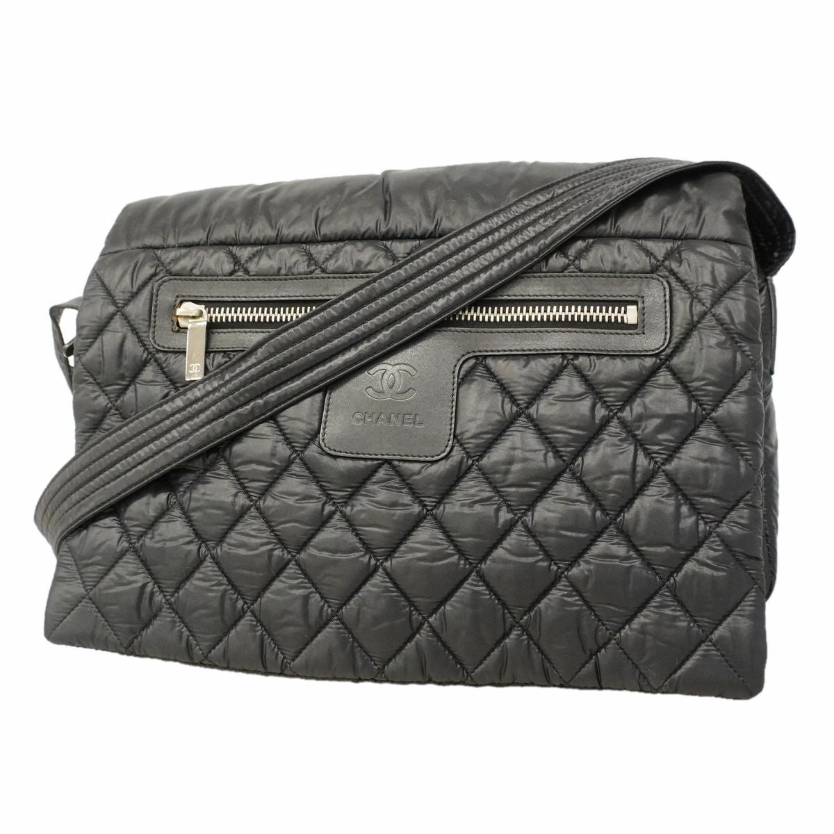 Chanel Shoulder Bag Coco Cocoon Nylon Black Silver