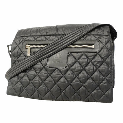 Chanel Shoulder Bag Coco Cocoon Nylon Black Silver