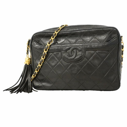 Chanel Shoulder Bag Quilted Lambskin Black Gold