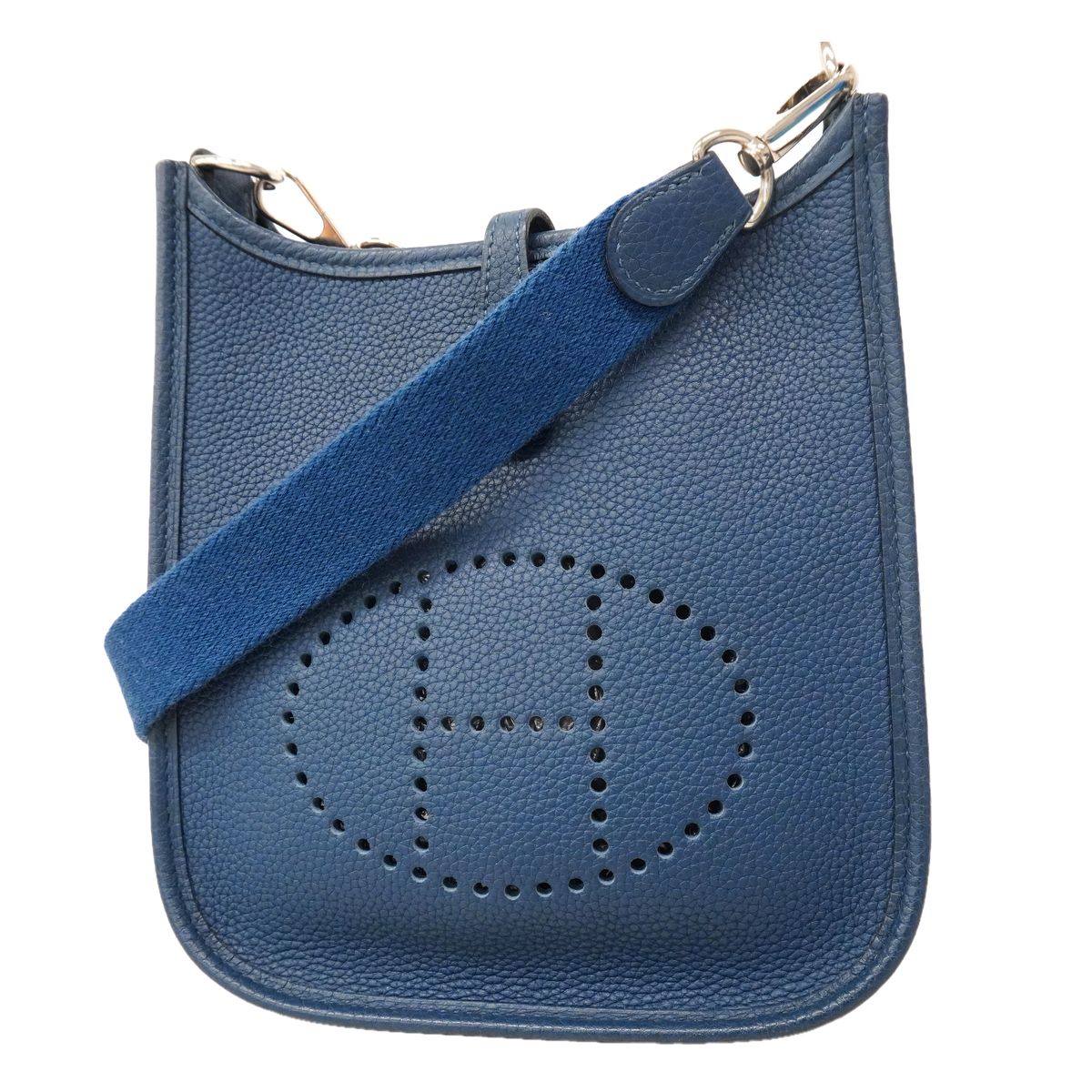 Hermes Shoulder Bag Evelyne TPM Taurillon Clemence Deep Blue Silver