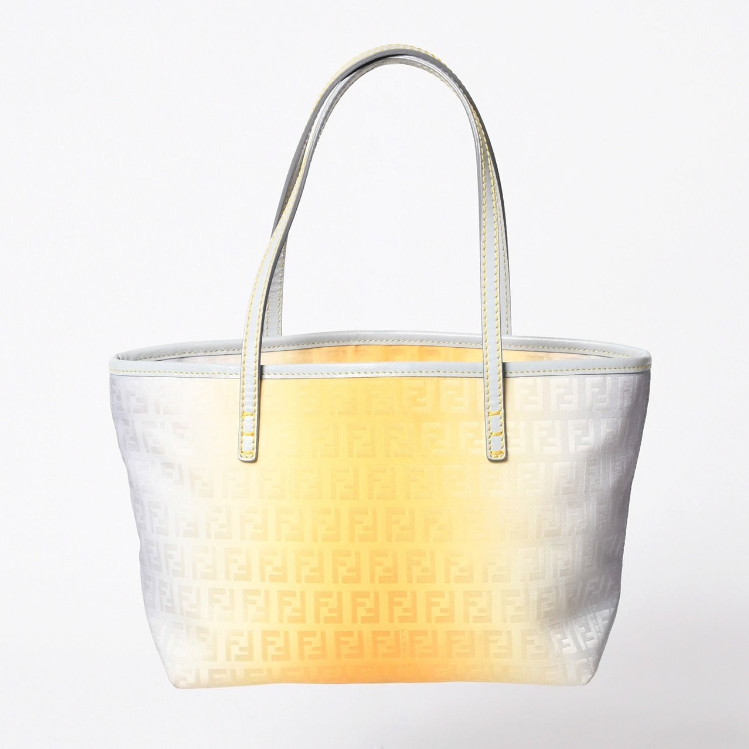 Fendi Zucchino FF Logo Tote Bag Canvas Leather Gray Yellow