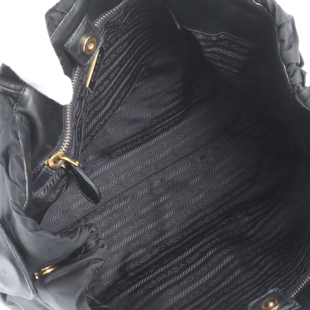 Prada Tessuto Nylon Triangle Logo Leather Tote Bag Shoulder Black — view 7