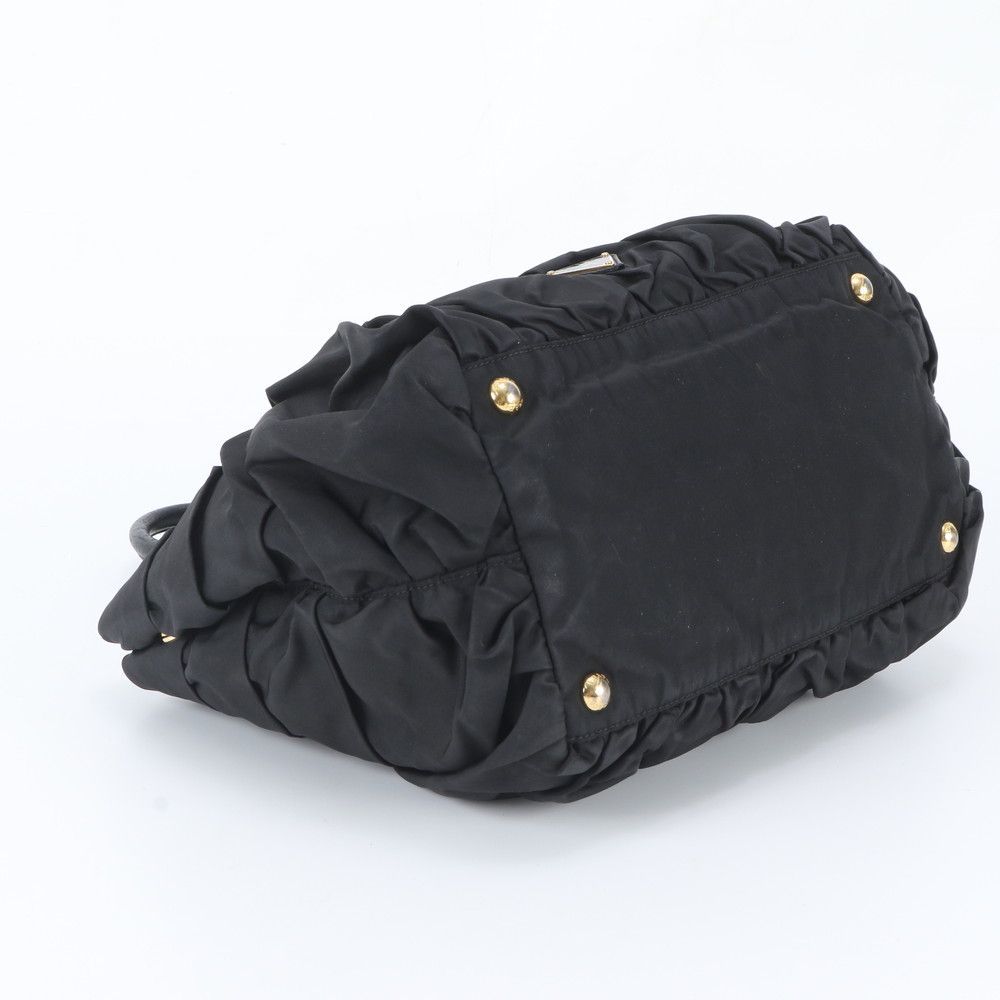 Prada Tessuto Nylon Triangle Logo Leather Tote Bag Shoulder Black — view 5