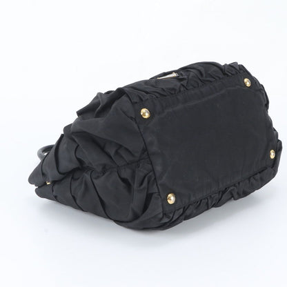 Prada Tessuto Nylon Triangle Logo Leather Tote Bag Shoulder Black — view 5