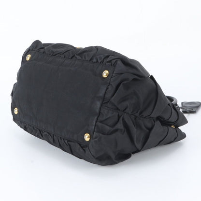 Prada Tessuto Nylon Triangle Logo Leather Tote Bag Shoulder Black — view 4