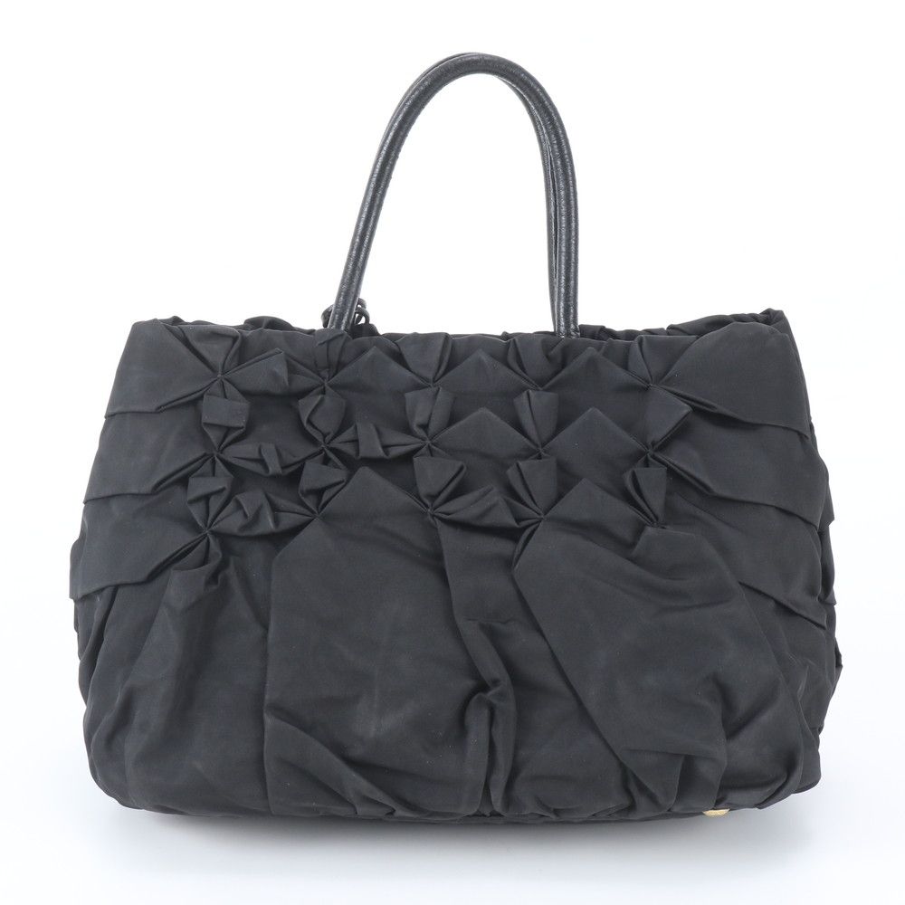 Prada Tessuto Nylon Triangle Logo Leather Tote Bag Shoulder Black — view 3