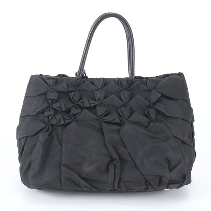 Prada Tessuto Nylon Triangle Logo Leather Tote Bag Shoulder Black — view 3