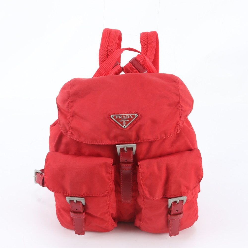 Prada White Tessuto Nylon Triangle Logo Leather Backpack