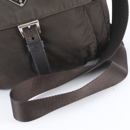 Prada Tessuto Nylon Triangle Logo Leather Shoulder Bag Crossbody Messenger — view 2